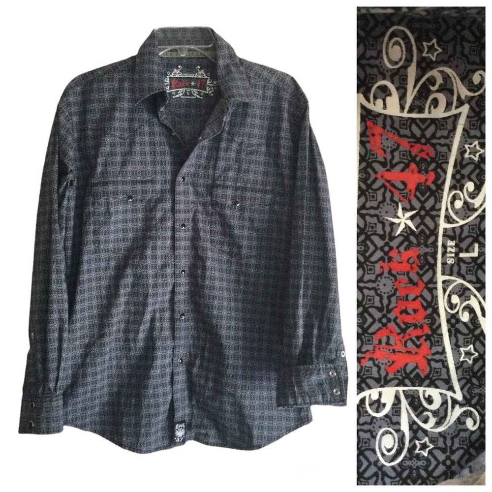 WRANGLER Rock 47 Pearl Snap Western Long Sleeve Shirt Blue Geo Print Men’s Large